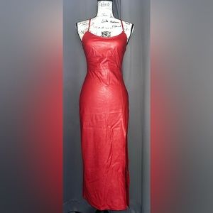 ZARA red midi faux leather dress XS
